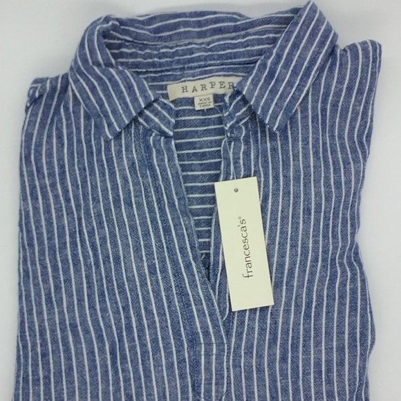 Francesca's Talia Striped Chambray Shift Dress - Picture 6 of 16